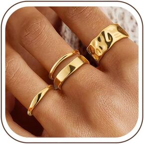 TOBENY Stackable Gold Rings for Women Non Tarnish 14K Gold Plated Chunky Stacking Thumb Ring Set Trendy Dainty Statement Promise Wedding Engagement Band Rings for Women Size 6 7 8 9 10 in Saudi Arabia