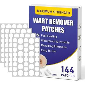 QIYANA Wart Remover Patches, 40% Salicylic Acid Hydrocolloid Patches, Enhanced Adhesive Waterproof Invisible Stickers for Common Plantar Warts, Skin Bumps on Fingers Feet Toes,144 Patches in Kuwait