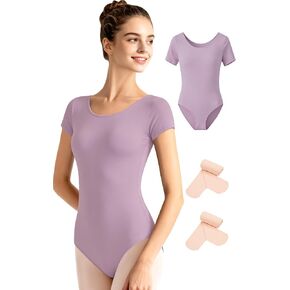 Women's Team Basic Black Dance Leotard for Ballet, Short Sleeve, 2 Pcs Ballet Tights in Saudi Arabia