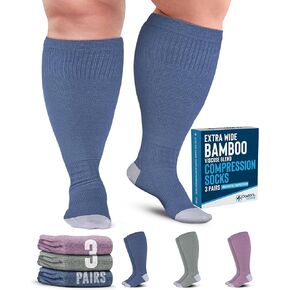 Doctor's Select 3 Pairs Plus Size Compression Socks Wide Calf - Bamboo Viscose Knee High Socks | Circulation Support in Saudi Arabia