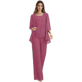 Chiffon 3 Pieces Mother of The Bride Pant Suits with Jacket for Mother of The Groom Dresses Lace Appliques in Saudi Arabia