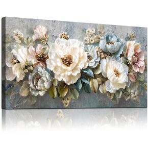 WLWBINTING Floral Vintage Wall Art,Wall Decor For Bedroom Large Flower Picture Farmhouse Decorations,Retro Flower Painting Canvas Prints Artwork For Walls,Above Bed Room Living Room Home Decor 40"X20" in Saudi Arabia