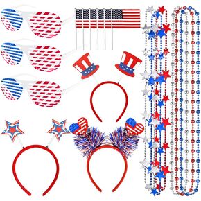 18 Pcs 4th of July Party Favors, 250 Accessories Patriotic Party Supplies, Independence Day Decorations with Shutter Glasses, Headbands, Beaded Necklaces, Flags for Memorial Day Favors Multi in Saudi Arabia