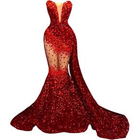 Shiny Crystals Sequined Mermaid Prom Evening Party Dress Shower Gala Pageant Celebrity Gown in Saudi Arabia