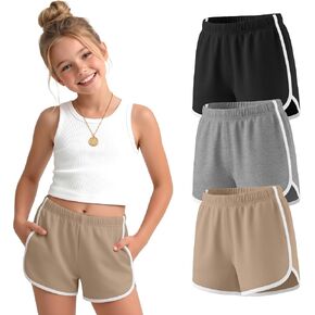 3 Pack Girls Shorts Teen Girls Athletic Shorts with Pockets Kids Summer Workout Active Shorts for Running Soccer in Kuwait