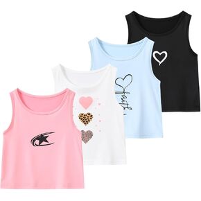 Girls Tank Tops 4 Packs Sleeveless Racerback Crop Top Casual Cute Graphic Print Shirts for Girls 3-14 Years in Saudi Arabia