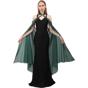 KUOIN Women's Chiffon Sheer Cape Fairy Tulle Cloak Wedding Bridal Costume Collared Shawls 130CM in Kuwait