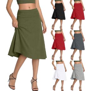 Foldover Skirts for Women Midi Length Flare Solid Color Comfy A Line Skirt for Work Dressy Casual Outfits in Kuwait