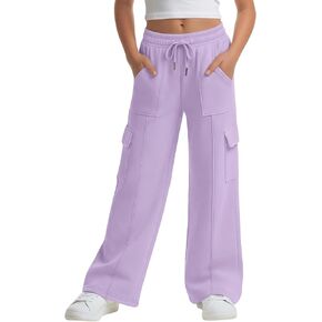 Xaatren Girls' Sweatpants Kids Wide Leg Cargo Pants Teen Drawstring Baggy Joggers with Pockets in Kuwait