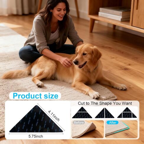 8 PCS Triangle Rug Tape, Double-Sided Non Slip Carpet Grippers, No Residue No Damage Anti-Curling Rug Pads, Keep Corners Flat for Hardwood Floors Tiles and Area Rugs in Saudi Arabia
