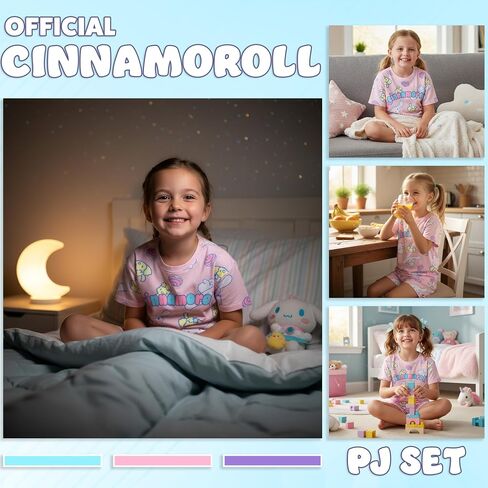 Get Trend Hello Kitty|Cinnamoroll Girls Pajamas, 2 Piece Short Sleeve T Shirt & Shorts Set, Kawaii Lounge Set, Sleepwear PJs in Kuwait