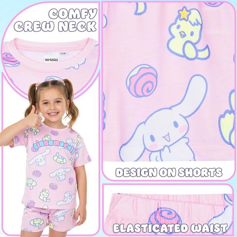 Get Trend Hello Kitty|Cinnamoroll Girls Pajamas, 2 Piece Short Sleeve T Shirt & Shorts Set, Kawaii Lounge Set, Sleepwear PJs in Kuwait