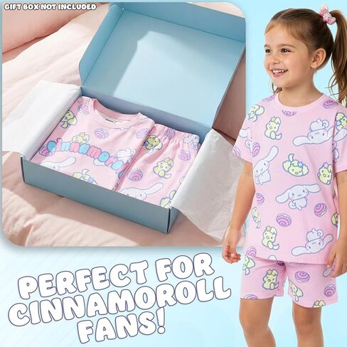 Get Trend Hello Kitty|Cinnamoroll Girls Pajamas, 2 Piece Short Sleeve T Shirt & Shorts Set, Kawaii Lounge Set, Sleepwear PJs in Kuwait