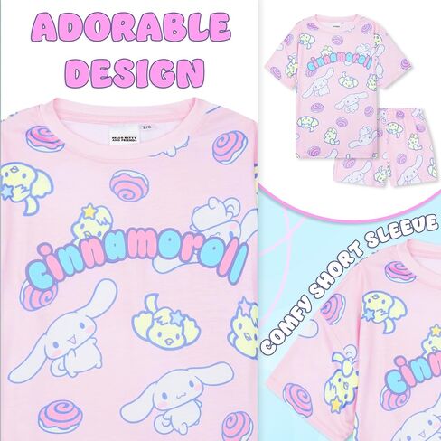 Get Trend Hello Kitty|Cinnamoroll Girls Pajamas, 2 Piece Short Sleeve T Shirt & Shorts Set, Kawaii Lounge Set, Sleepwear PJs in Kuwait