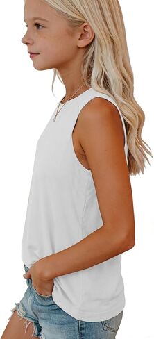 Girls Tank Tops Kids Summer Flowy Loose Fit Casual Cute Sleeveless Crewneck Tunic Tops T Shirt 7-14 Years in Kuwait