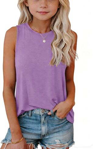 Girls Tank Tops Kids Summer Flowy Loose Fit Casual Cute Sleeveless Crewneck Tunic Tops T Shirt 7-14 Years in Kuwait