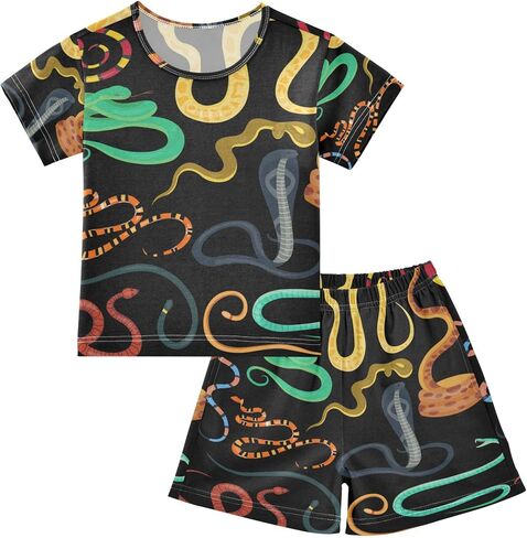 Snake Animals Black Summer Short Pajamas Set 2 Pieces Cotton Sleepwear in Kuwait