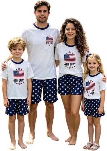 Family Matching 4th of July Pajamas Set - American Flag Stars Stripes Short Sleeve Summer Sleepwear Loungewear in Saudi Arabia
