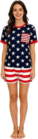 Family Matching 4th of July Pajamas Set - American Flag Stars Stripes Short Sleeve Summer Sleepwear Loungewear in Saudi Arabia