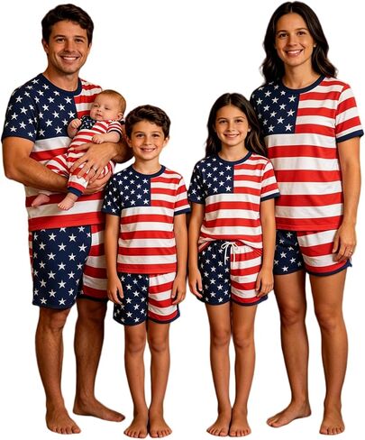 Family Matching 4th of July Pajamas Set - American Flag Stars Stripes Short Sleeve Summer Sleepwear Loungewear in Saudi Arabia
