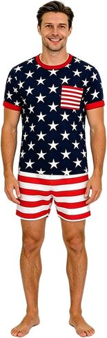 Family Matching 4th of July Pajamas Set - American Flag Stars Stripes Short Sleeve Summer Sleepwear Loungewear in Saudi Arabia