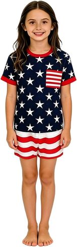 Family Matching 4th of July Pajamas Set - American Flag Stars Stripes Short Sleeve Summer Sleepwear Loungewear in Saudi Arabia