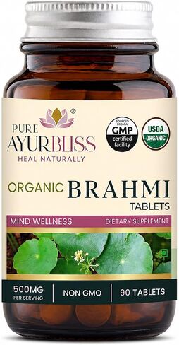100% Organic Brahmi Tablets with Bacopa monnieri Extract, Ayurvedic Cognitive Support for Memory, Focus, and Mental Clarity, Herbal Brain Health Formula - 90 Count in Saudi Arabia