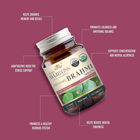100% Organic Brahmi Tablets with Bacopa monnieri Extract, Ayurvedic Cognitive Support for Memory, Focus, and Mental Clarity, Herbal Brain Health Formula - 90 Count in Saudi Arabia