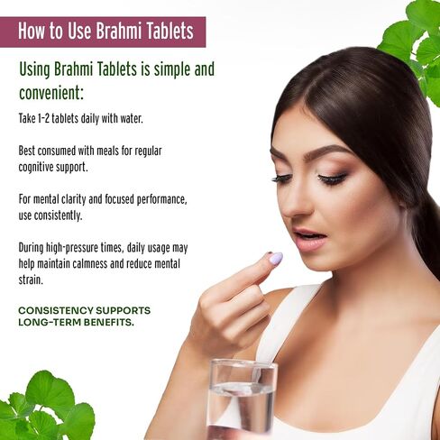 100% Organic Brahmi Tablets with Bacopa monnieri Extract, Ayurvedic Cognitive Support for Memory, Focus, and Mental Clarity, Herbal Brain Health Formula - 90 Count in Saudi Arabia