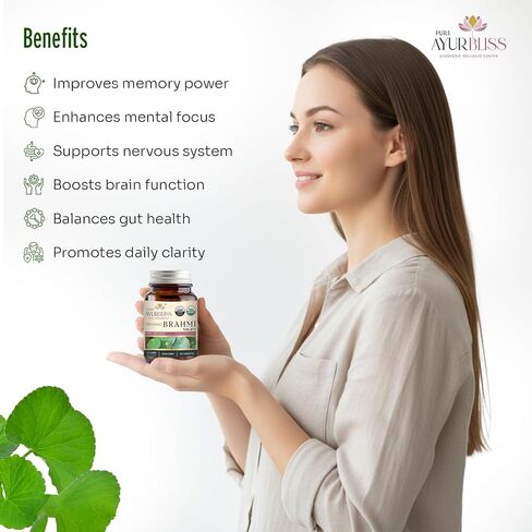 100% Organic Brahmi Tablets with Bacopa monnieri Extract, Ayurvedic Cognitive Support for Memory, Focus, and Mental Clarity, Herbal Brain Health Formula - 90 Count in Saudi Arabia