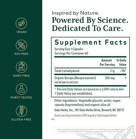 GAIA HERBS PRO Bacopa - Brain Health & Nootropic Support - 60 Liquid Phyto-Caps (30 Servings) in Saudi Arabia