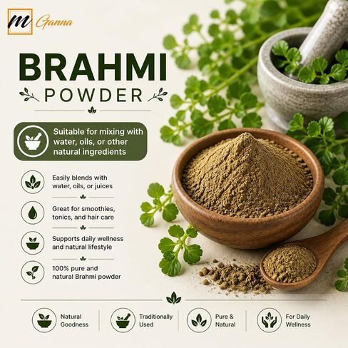 Natural Brahmi Bacopa Monnieri Powder, 1 Pound Herbal Supplement for Hair and Brain Health, 454 Grams in Kuwait