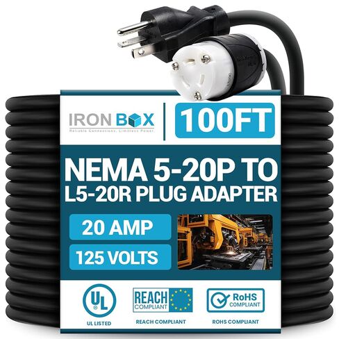 NEMA 5-20P to L5-20R Plug Adapter - 1 Foot, 20A/125V, 12 AWG - Iron Box Part # IBX-5120-01M in Saudi Arabia
