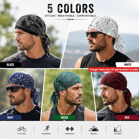 Paisley Cooling Headscarf Cap Set, 5 Pcs Breathable Sweat Wicking Head Wrap, Lightweight Elastic Bandana for Outdoor Cycling & Running in Saudi Arabia