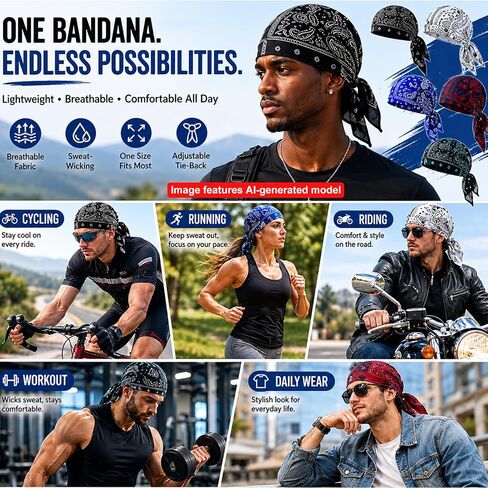 Paisley Cooling Headscarf Cap Set, 5 Pcs Lightweight Stretch Bandana, Breathable Sweat Wicking Head Wrap for Cycling, Running & Outdoor Activities in Saudi Arabia