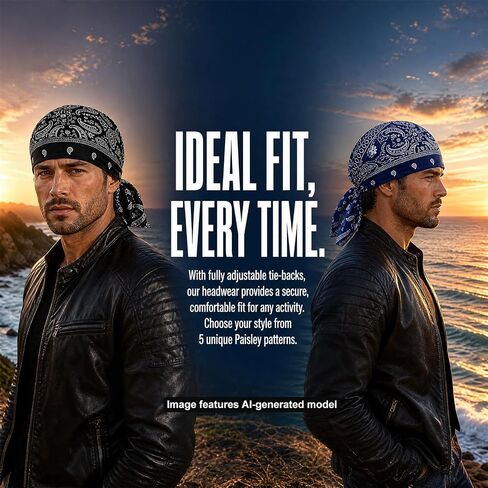 Paisley Cooling Headscarf Cap Set, 5 Pcs Lightweight Stretch Bandana, Breathable Sweat Wicking Head Wrap for Cycling, Running & Outdoor Activities in Saudi Arabia