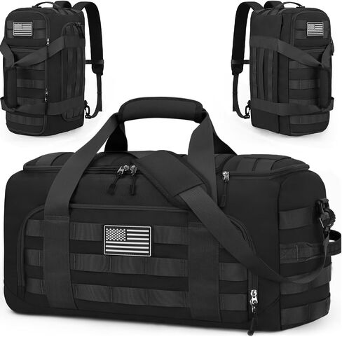 ZOMFELT Tactical Gym Bags for Men, 22x14x9 Carry On Luggage Duffle Bag for Travel, 3-in-1 Sports Basketball Soccer Bag with Removable Dividers & Shoe Compartment, Weekender Overnight Travel bag, Black in Saudi Arabia
