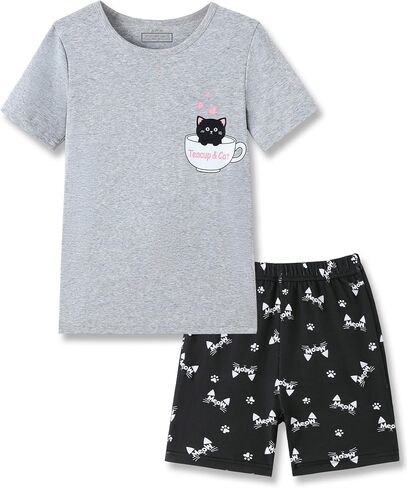 Mikrdoo Girls Pajamas Toddler 2 Piece Cute Soft Summer Short Sleeve and Short Pjs Sleepwear Set for Kids Size 2-14 Years in Kuwait