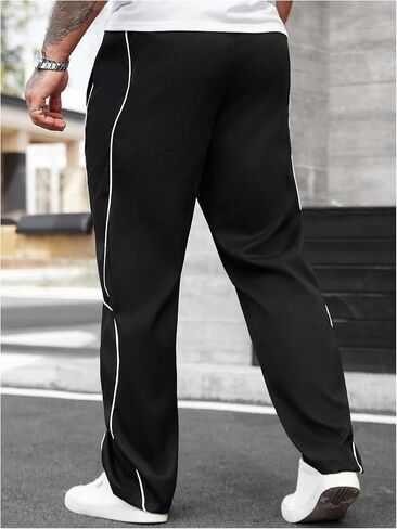 SHENHE Men's Pants Color Block Straight Leg Drawstring Elastic Waist Althletic Gym Basketball Pants with Pockets in Kuwait