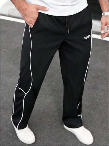 SHENHE Men's Pants Color Block Straight Leg Drawstring Elastic Waist Althletic Gym Basketball Pants with Pockets in Kuwait