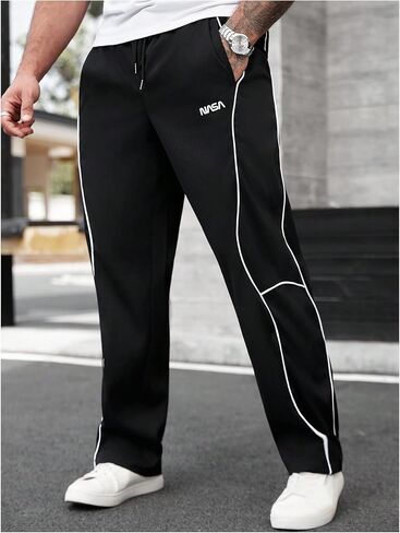 SHENHE Men's Pants Color Block Straight Leg Drawstring Elastic Waist Althletic Gym Basketball Pants with Pockets in Kuwait