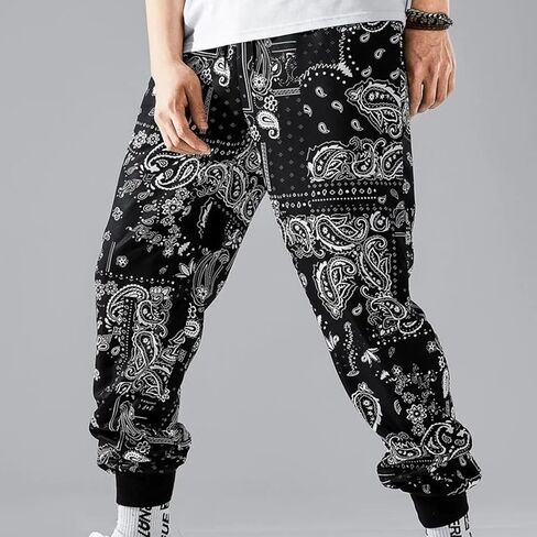 Men's Bandana Paisly Drawstring Jogger Pants Cashew Printed Sweatpants Skateboard Loose Swag Trousers with Pockets in Saudi Arabia
