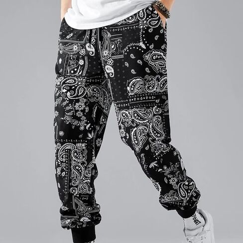 Men's Bandana Paisly Drawstring Jogger Pants Cashew Printed Sweatpants Skateboard Loose Swag Trousers with Pockets in Saudi Arabia