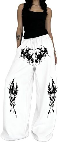 Unisex Y2k Gothic Dark Aesthetic Tribal Print Baggy Pants Edgy Streetwear for Urban Outfits Oversized Wide Leg Pants in Saudi Arabia