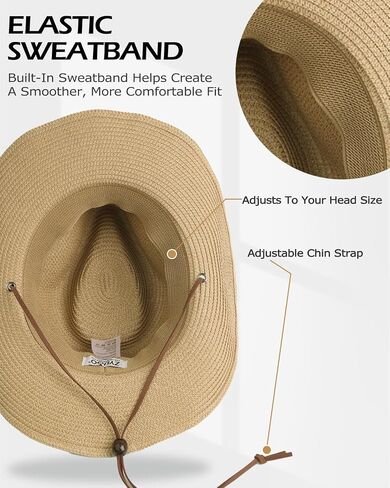 Zylioo XXL Straw Cowboy Hat,Large Size Western Cowgirl Hat,Wide Brim Summer Sun Hats,Breathable Beach Travel Hats in Kuwait