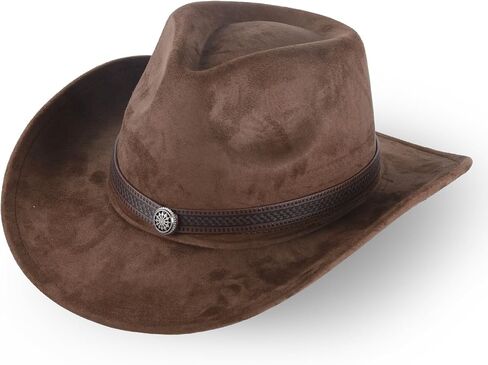 Men's and Women's Cowboy Hats Denim Leather Wide Brim Vintage Brown Cattlemans Hat Adjustable Comfortable Stylish Design Ideal for All Occasions Perfect for Adults Fashionable Headwear(Coffee,Size: M) in Saudi Arabia