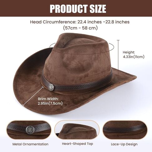 Men's and Women's Cowboy Hats Denim Leather Wide Brim Vintage Brown Cattlemans Hat Adjustable Comfortable Stylish Design Ideal for All Occasions Perfect for Adults Fashionable Headwear(Coffee,Size: M) in Saudi Arabia