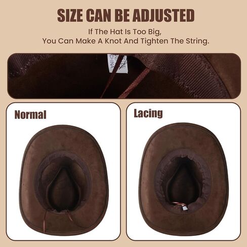 Men's and Women's Cowboy Hats Denim Leather Wide Brim Vintage Brown Cattlemans Hat Adjustable Comfortable Stylish Design Ideal for All Occasions Perfect for Adults Fashionable Headwear(Coffee,Size: M) in Saudi Arabia