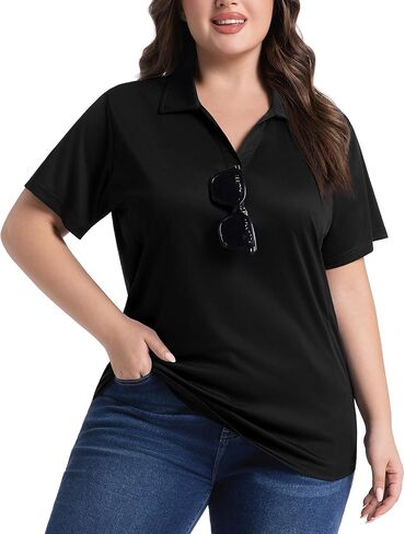 Women’s Plus Size Polo Shirts UPF 50+ Short Sleeve V Neck Collared Tops Golf Tennis Casual Work T-Shirts in Saudi Arabia