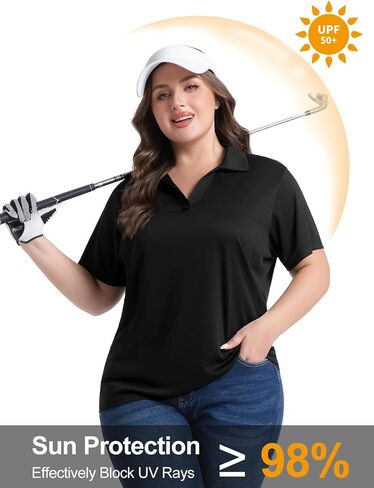 Women’s Plus Size Polo Shirts UPF 50+ Short Sleeve V Neck Collared Tops Golf Tennis Casual Work T-Shirts in Saudi Arabia